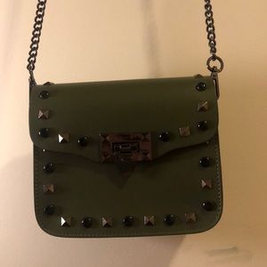 Army green studded purse from Italy